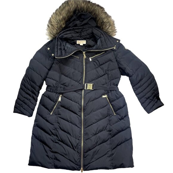 Michael Kors Womens Puffer Down Coat With Faux Fur Hood Black size XXL 3/4 - Picture 1 of 13